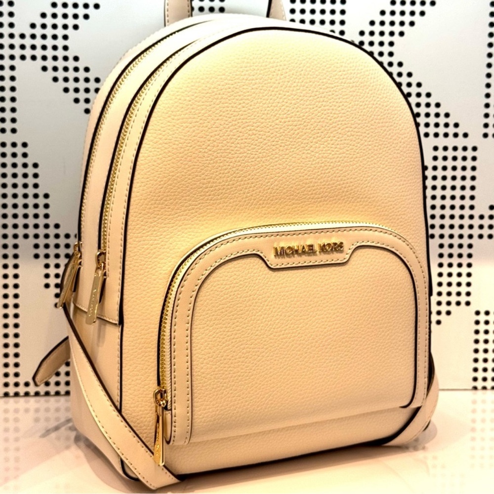 Michael Kors Jaycee Medium Pebbled Leather Backpack Light Cream Multi - Picture 3 of 9